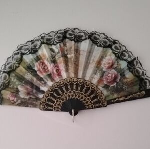 Affordable Fashion Finds Floral Lace Fan - Black and Pink